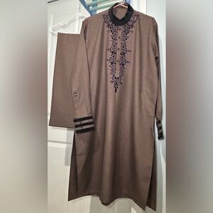 Brown Embroidered Tunic with Black Accents